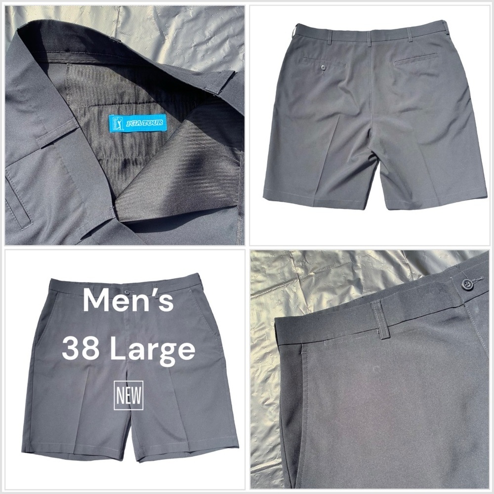 Men's PGA Champions Tour Golf 36 Large Shorts Chino Khakis Black Lightweight New